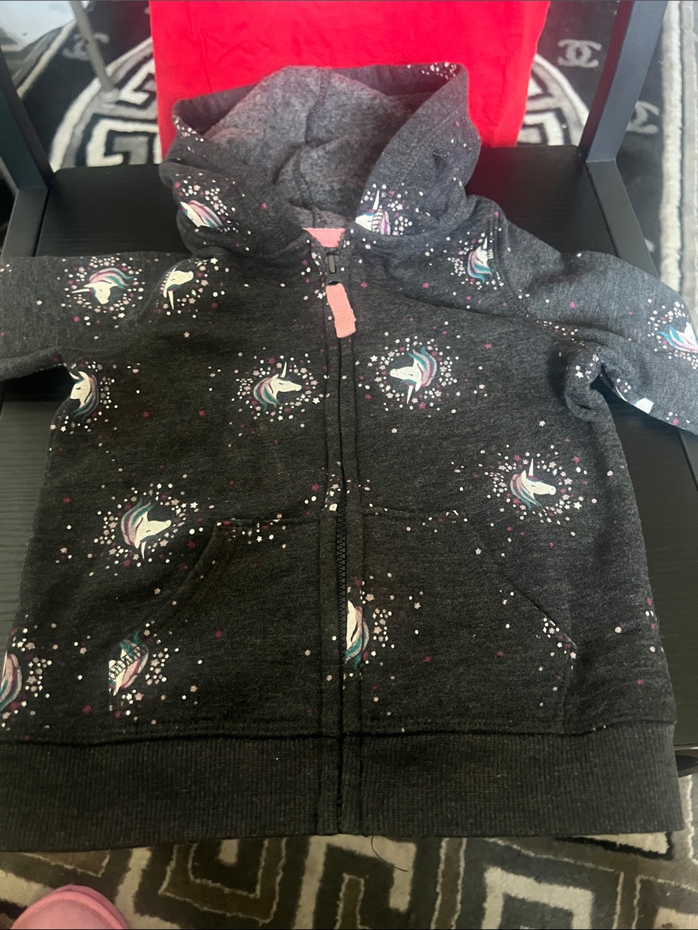 Girls Dark Gray Unicorn Zip Hoodie with Hood and leggings